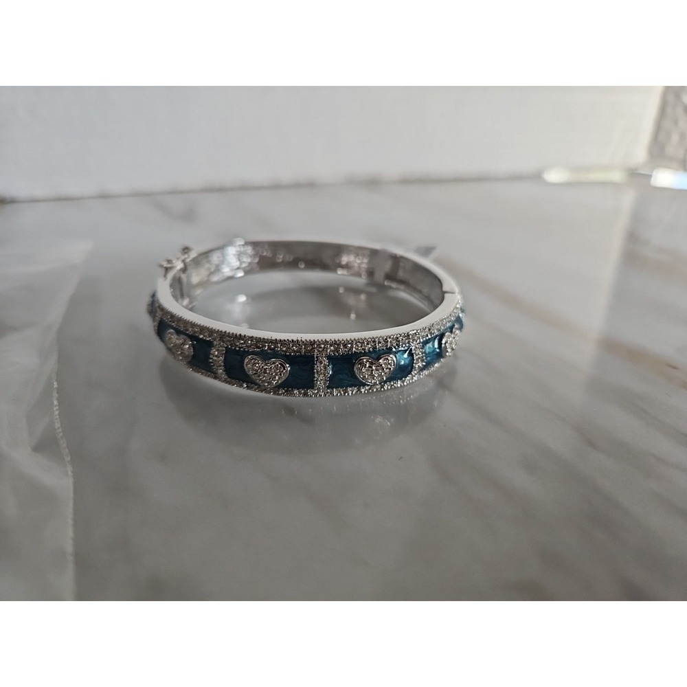 Lauren Adams Cuff Bracelet Teal With Hearts Msrp $249 Silver Tone Shiny